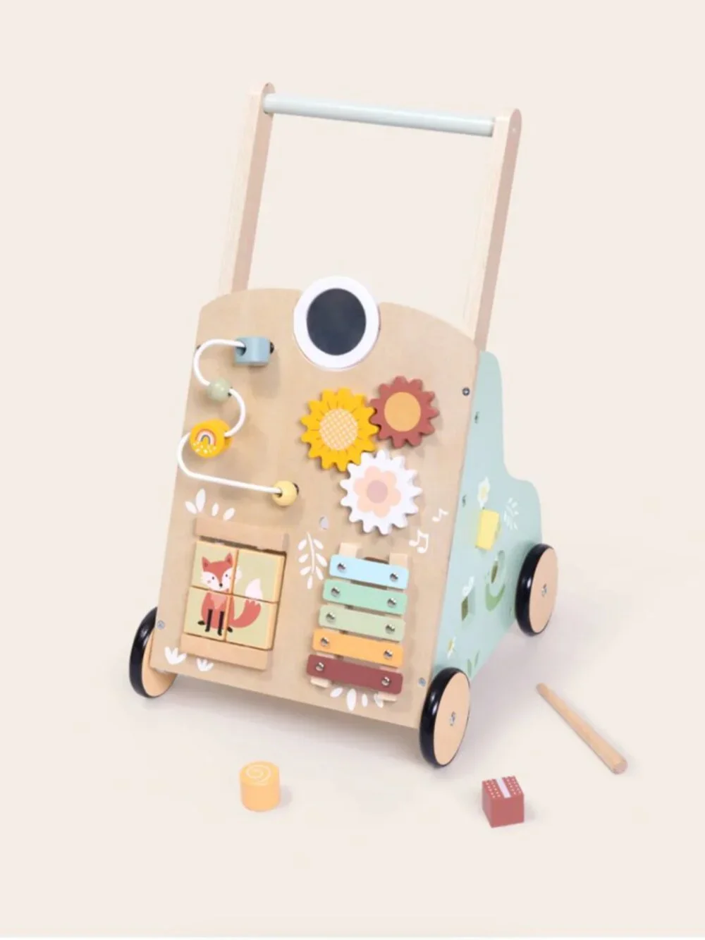 Wooden Baby Walker for Toddlers, Montessori 6-in-1 Activity Learning Toy - Picture 15 of 16